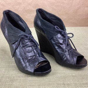 Sam Edelman Black Leather Wedge Lace Up Gypzy Platform Shoes